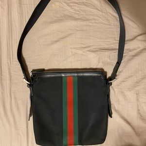 Authentic Gucci Men’s Red Techno Striped Messenger Bag